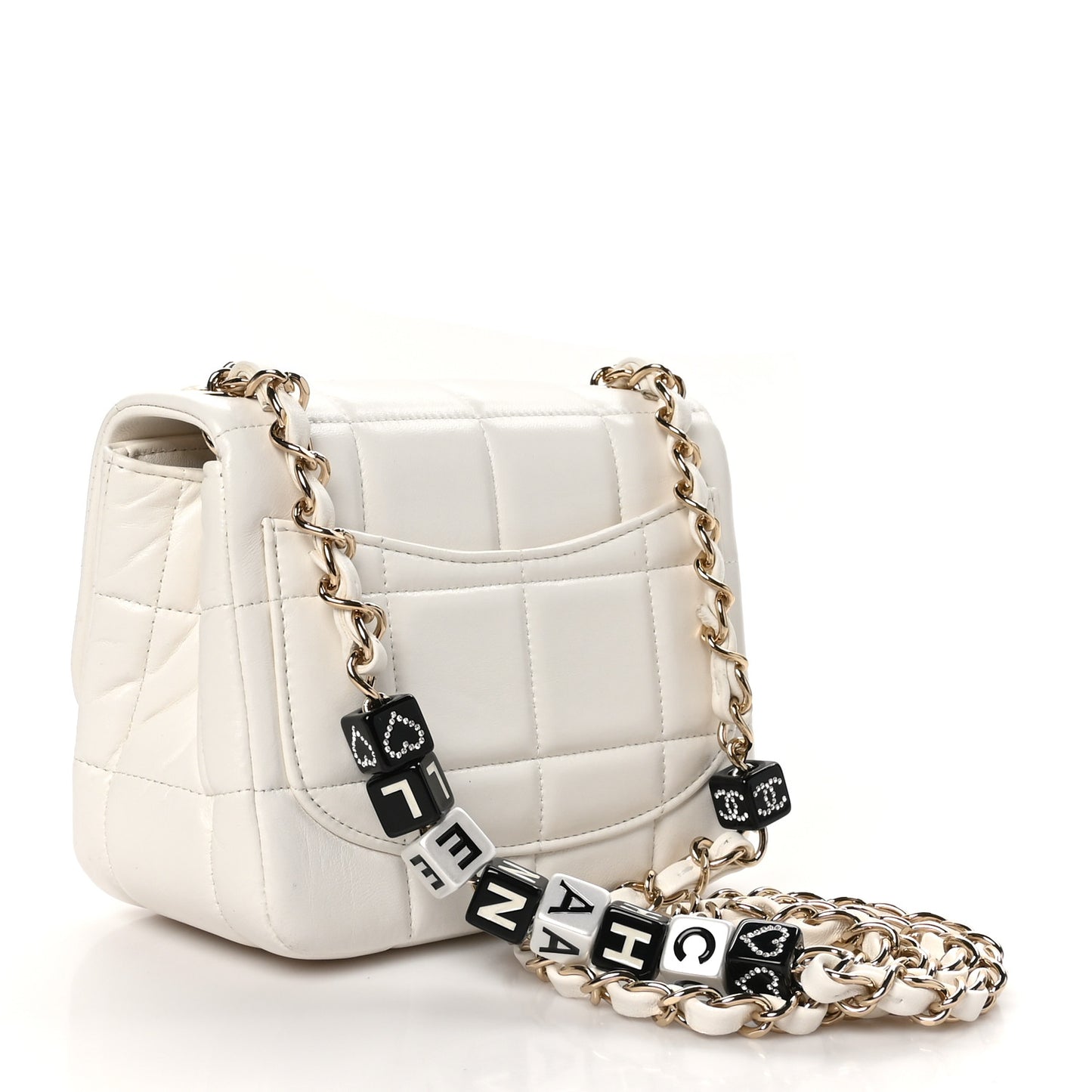 Lambskin Resin Crystal Square Quilted Monacoco Mini Square Flap White
