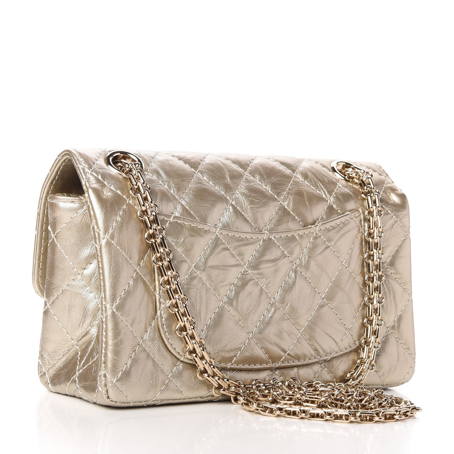 Metallic Aged Calfskin Quilted 2.55 Reissue Mini Flap Light Gold