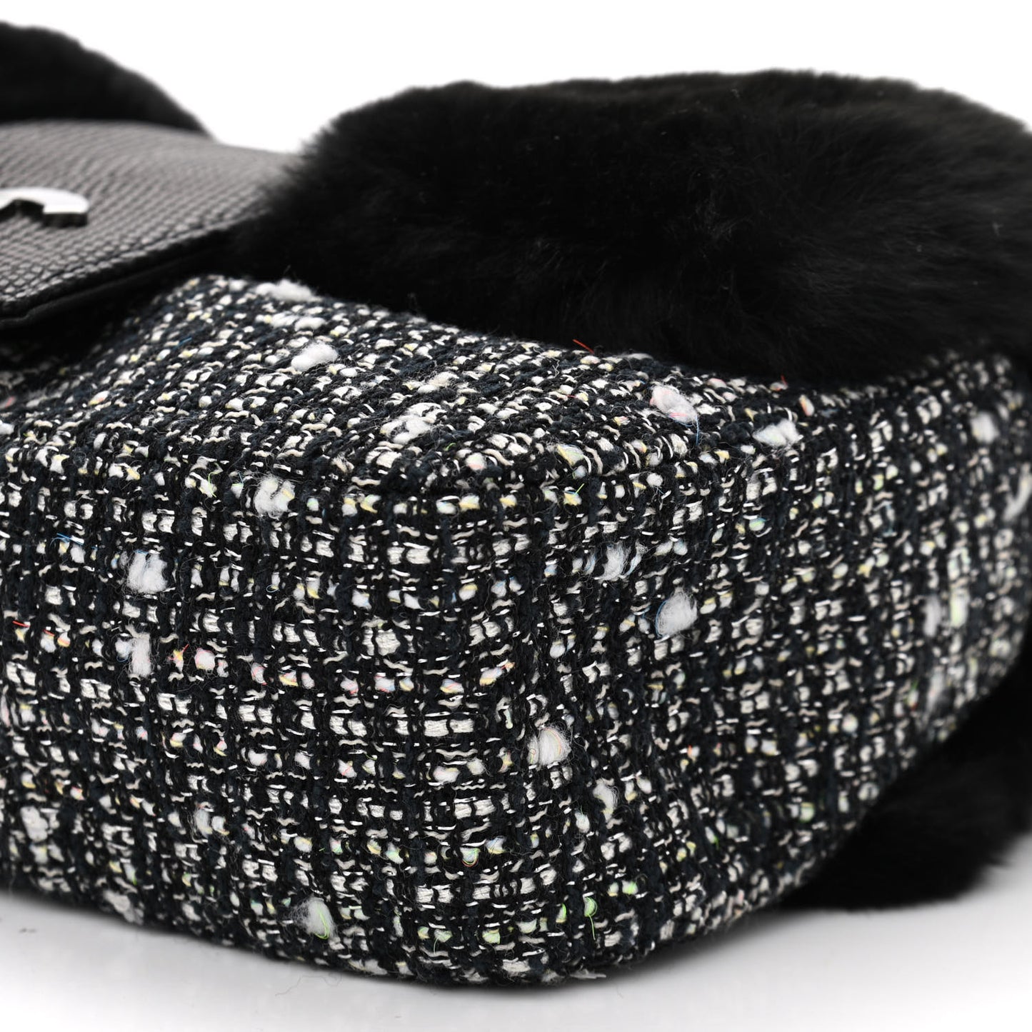 Rabbit Fur Tweed Lizard Small Fantasy Flap Black White