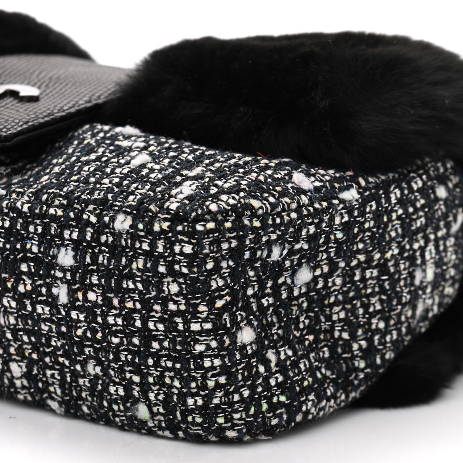 Chanel Rabbit Fur Tweed Lizard Small Fantasy Flap Black White 10 of 10