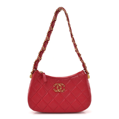 Chanel Crumpled Calfskin Quilted Braided CC Small Hobo Red 1 of 16