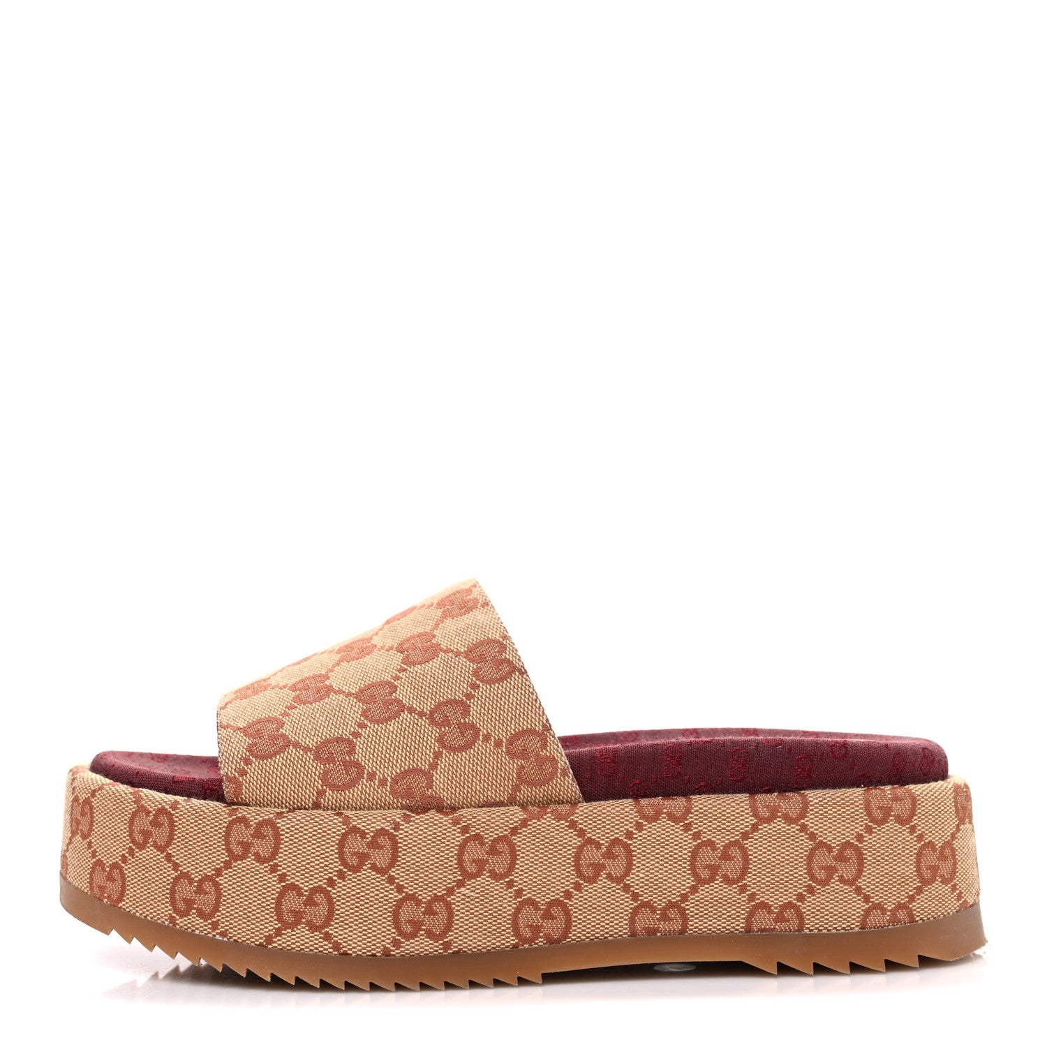 Gucci Canvas GG Monogram Angelina Platform Slide Sandals 36.5 Beige Ruggine 1 of 12
