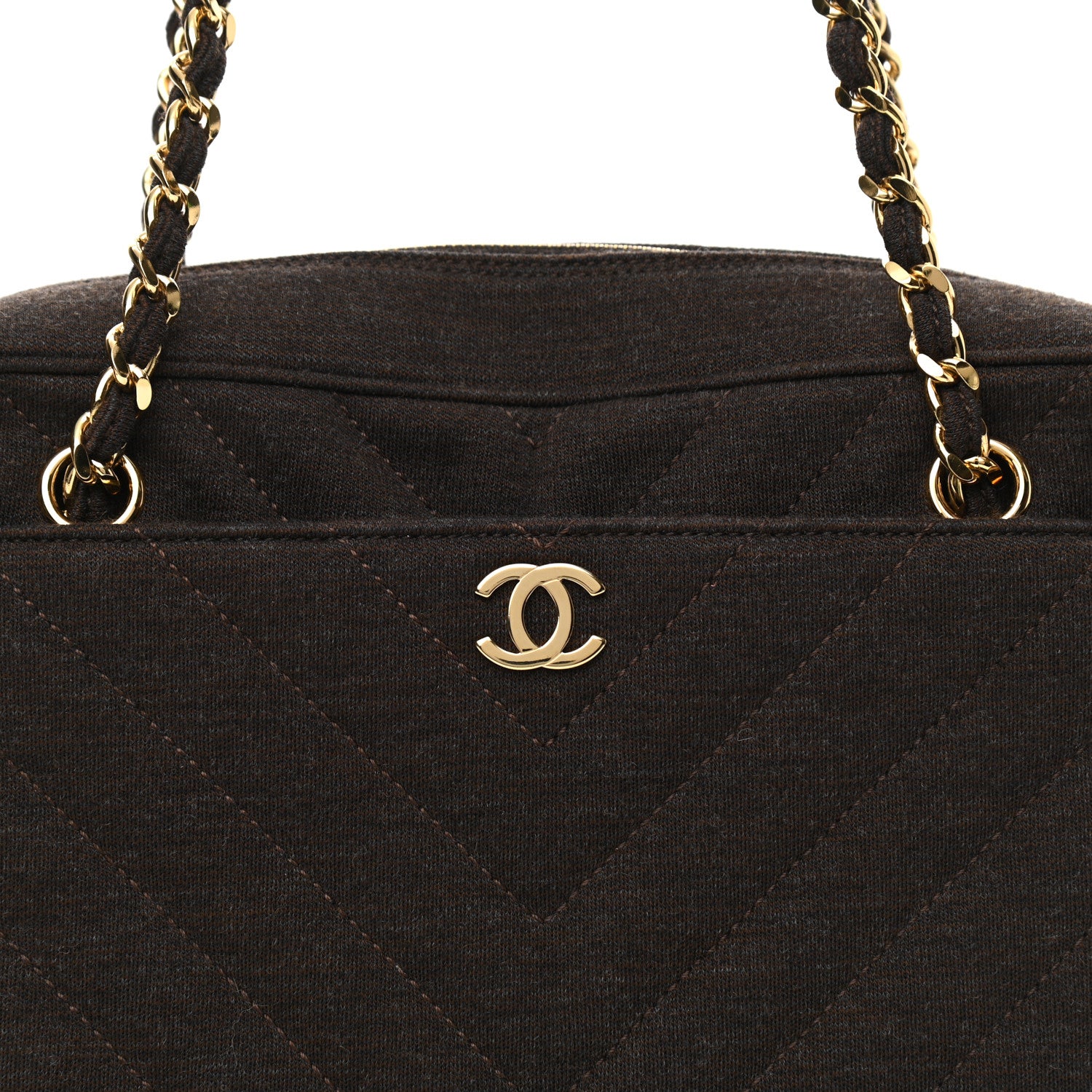 Chanel Jersey Chevron Quilted Camera Case Brown 9 of 11