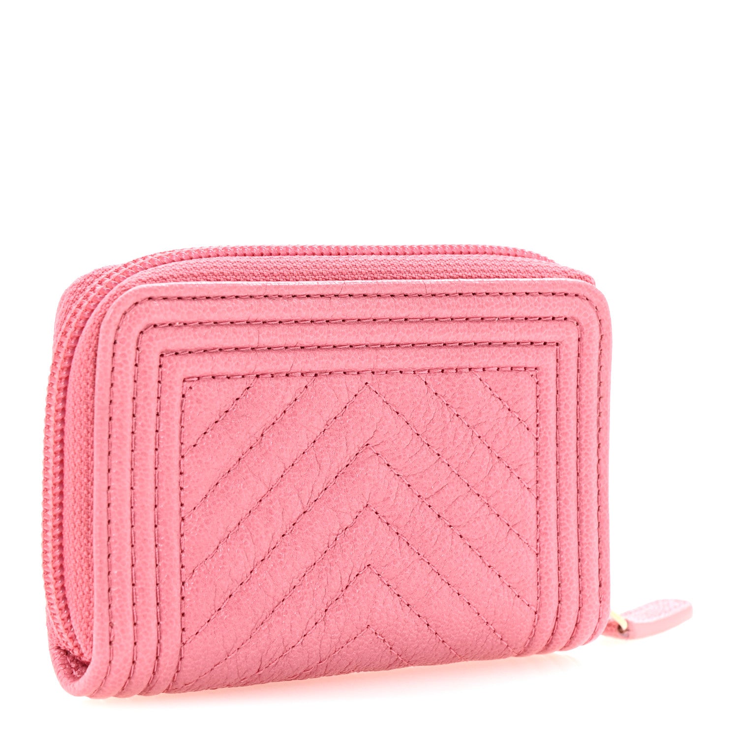 Chanel Caviar Chevron Quilted Boy Zip Around Coin Purse Wallet Pink 3 of 8
