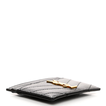Saint Laurent Grain De Poudre Matelasse Chevron Monogram Credit Card Case Black 4 of 8