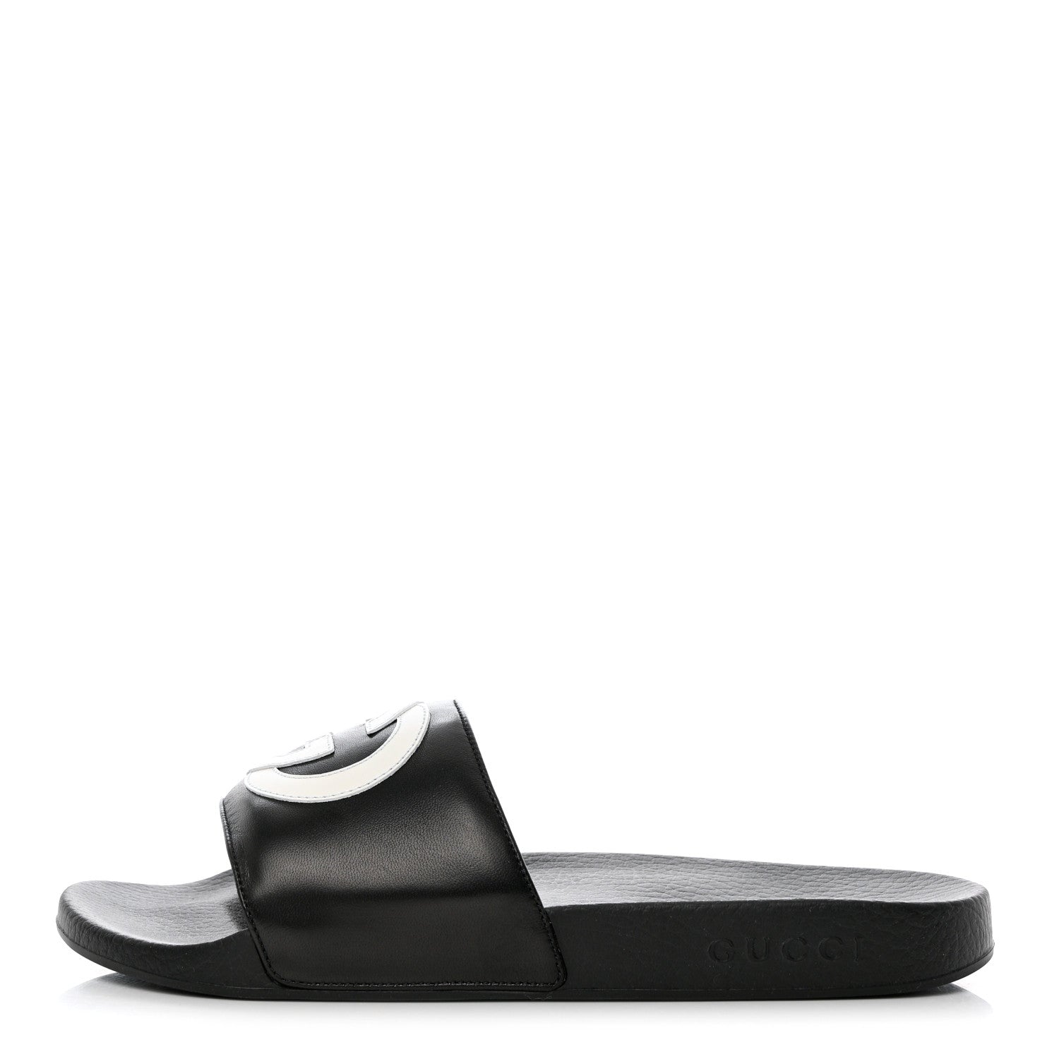 Gucci Nappa Miro Soft Calfskin Interlocking G Mens Slide Sandals 9 Black White 1 of 10