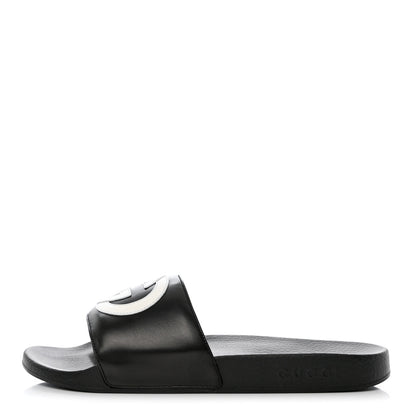 Gucci Nappa Miro Soft Calfskin Interlocking G Mens Slide Sandals 9 Black White 1 of 10