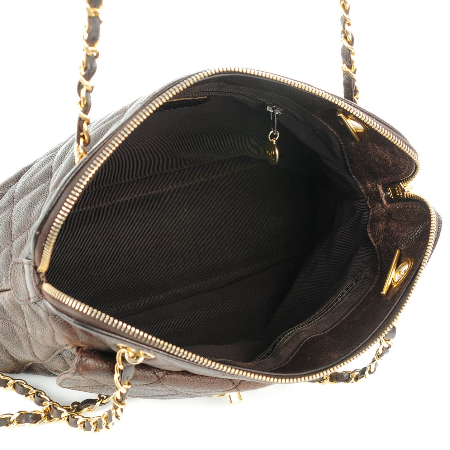 Caviar Quilted Flap Shoulder Bag Brown