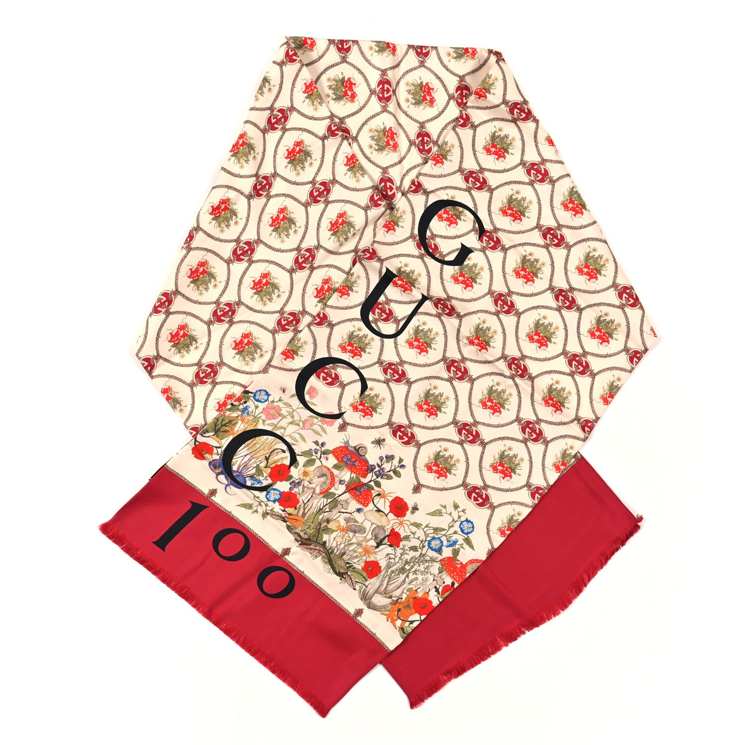 Gucci Silk Twill Lady Mix Long Scarf Red Pink 1 of 3