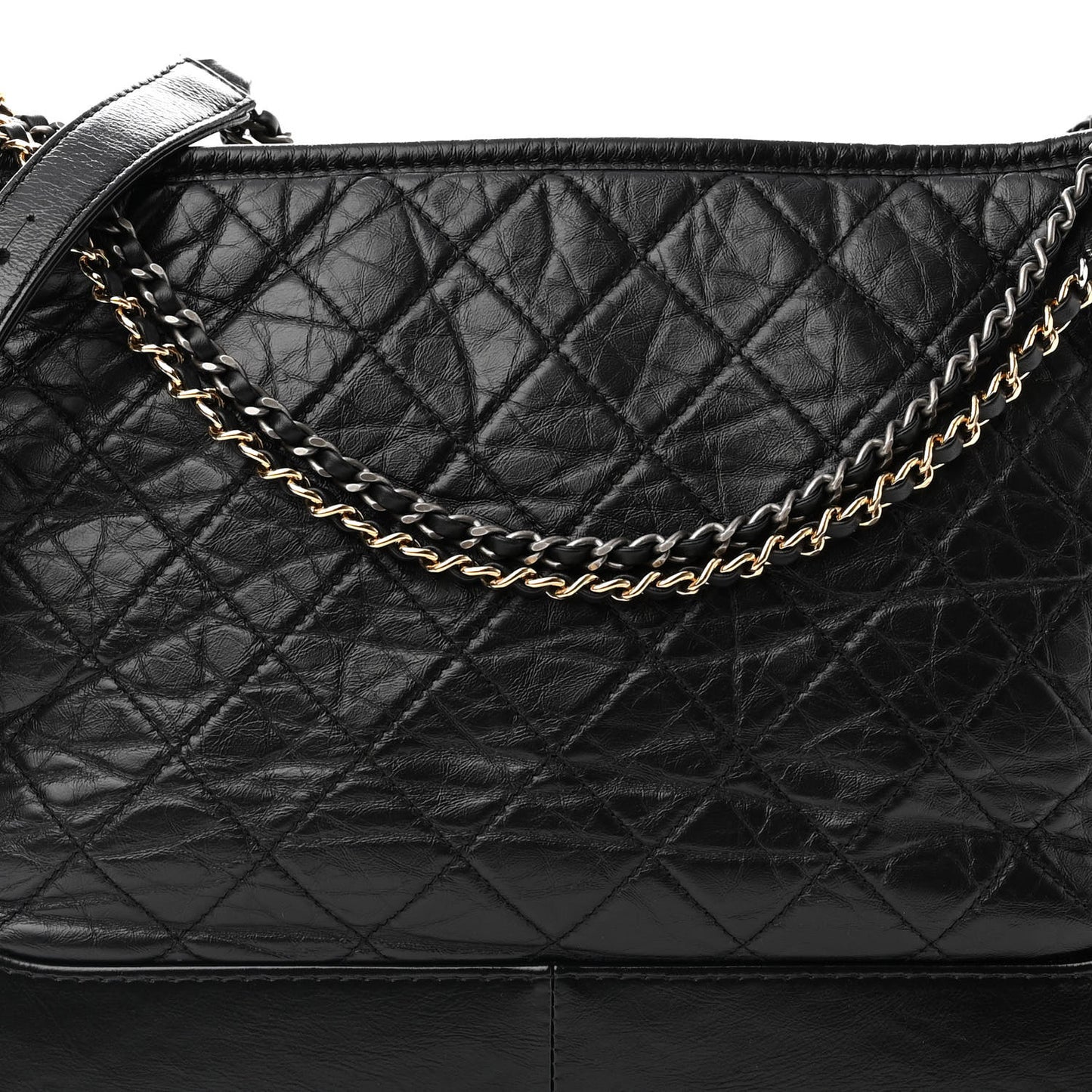 Aged Calfskin Quilted Large Gabrielle Hobo Black