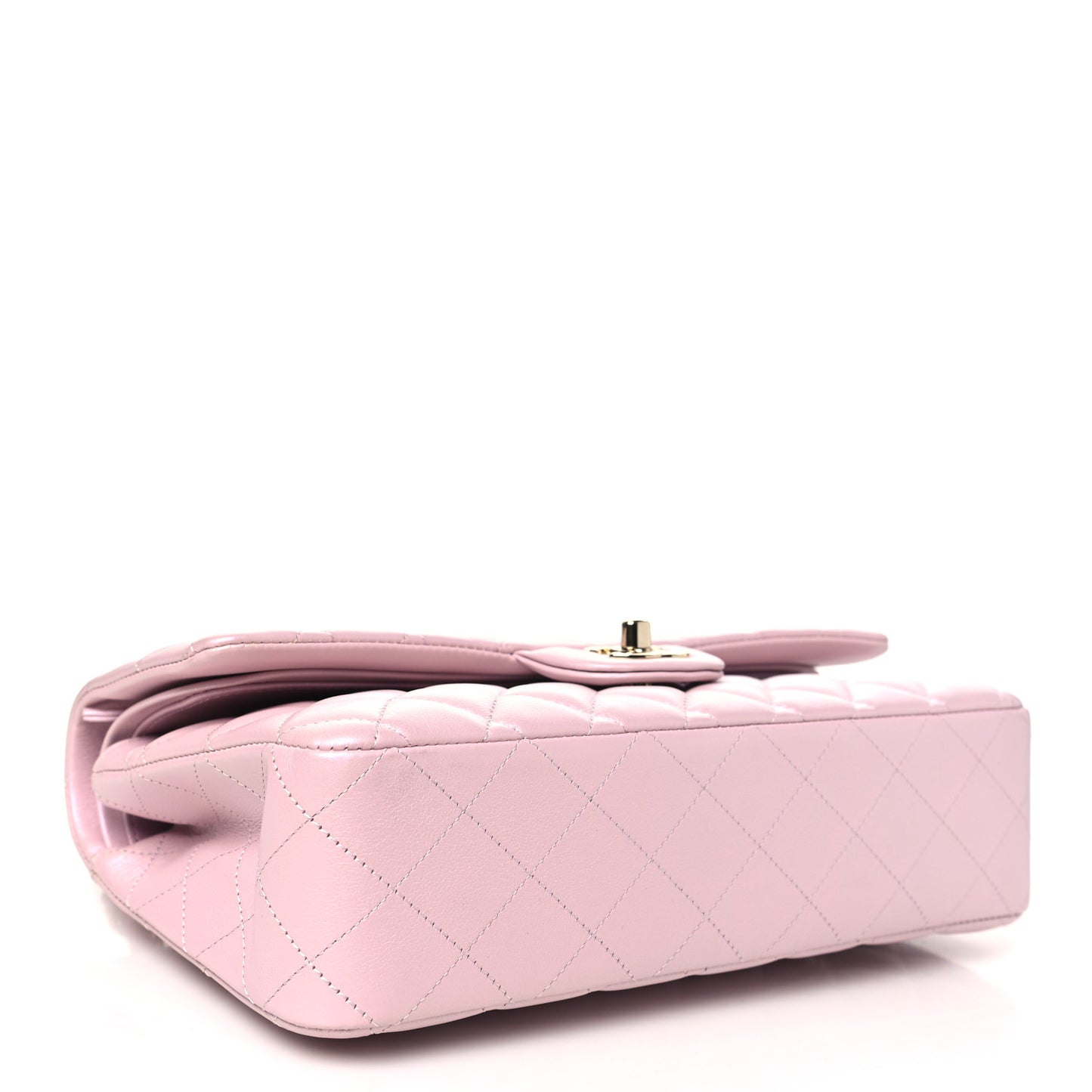 Iridescent Calfskin Quilted Medium Double Flap Light Pink