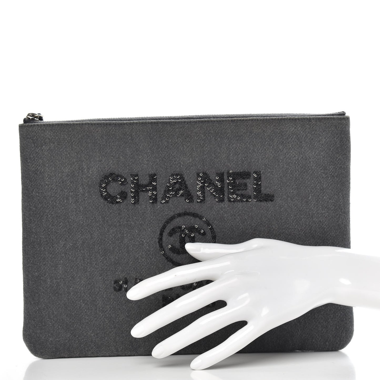 Canvas Sequins Medium Deauville Cosmetic Pouch Grey