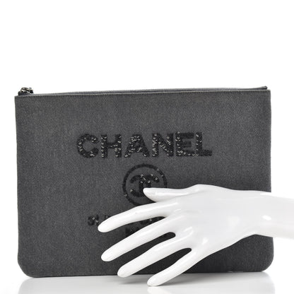 Chanel Canvas Sequins Medium Deauville Cosmetic Pouch Grey 2 of 9