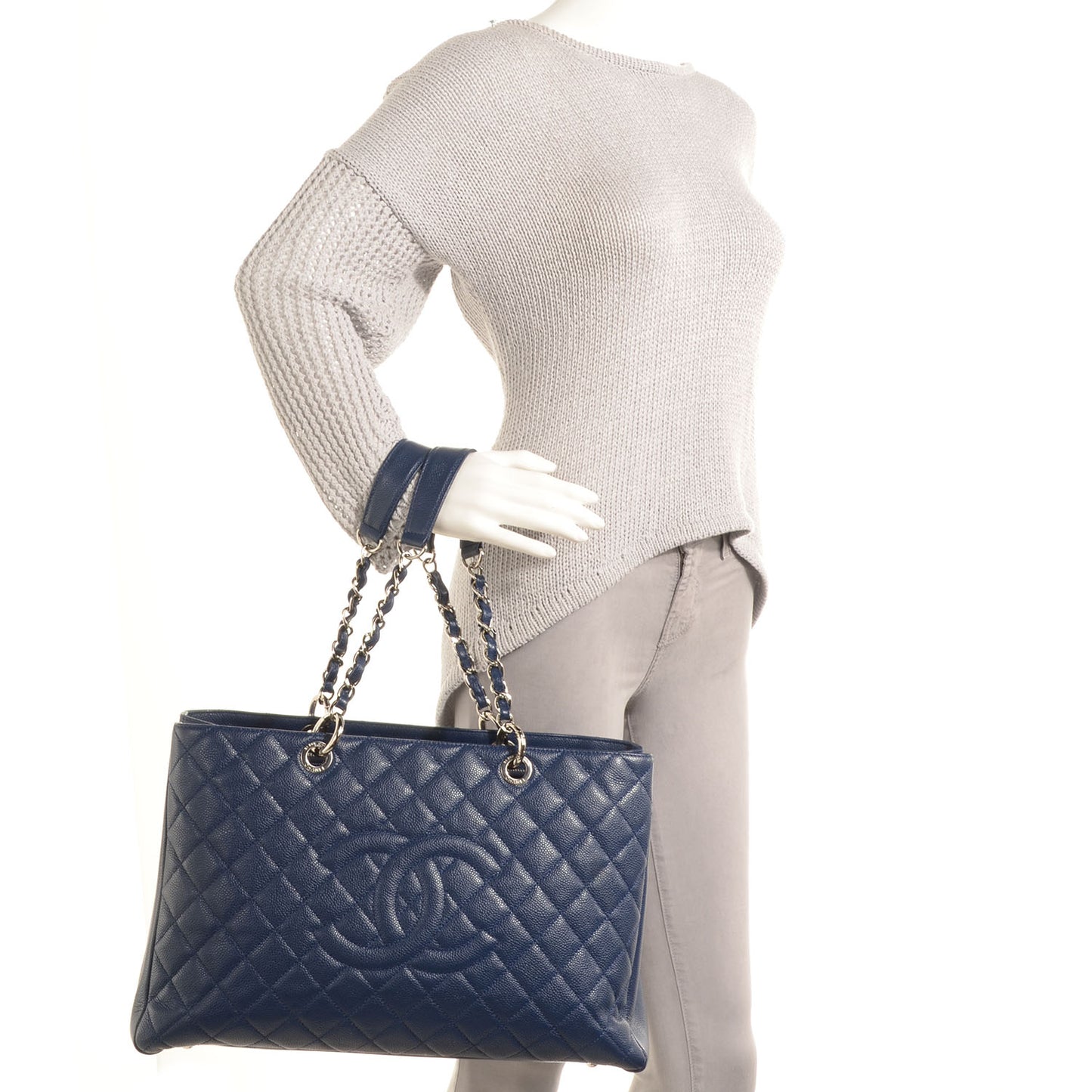 Caviar XL Grand Shopping Tote GST Navy Blue