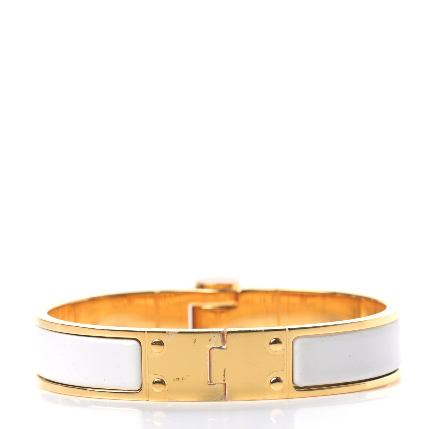 Hermes Enamel Charniere Uni Narrow Hinged Bracelet S White 3 of 4