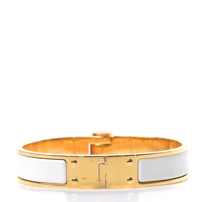 Hermes Enamel Charniere Uni Narrow Hinged Bracelet S White 3 of 4