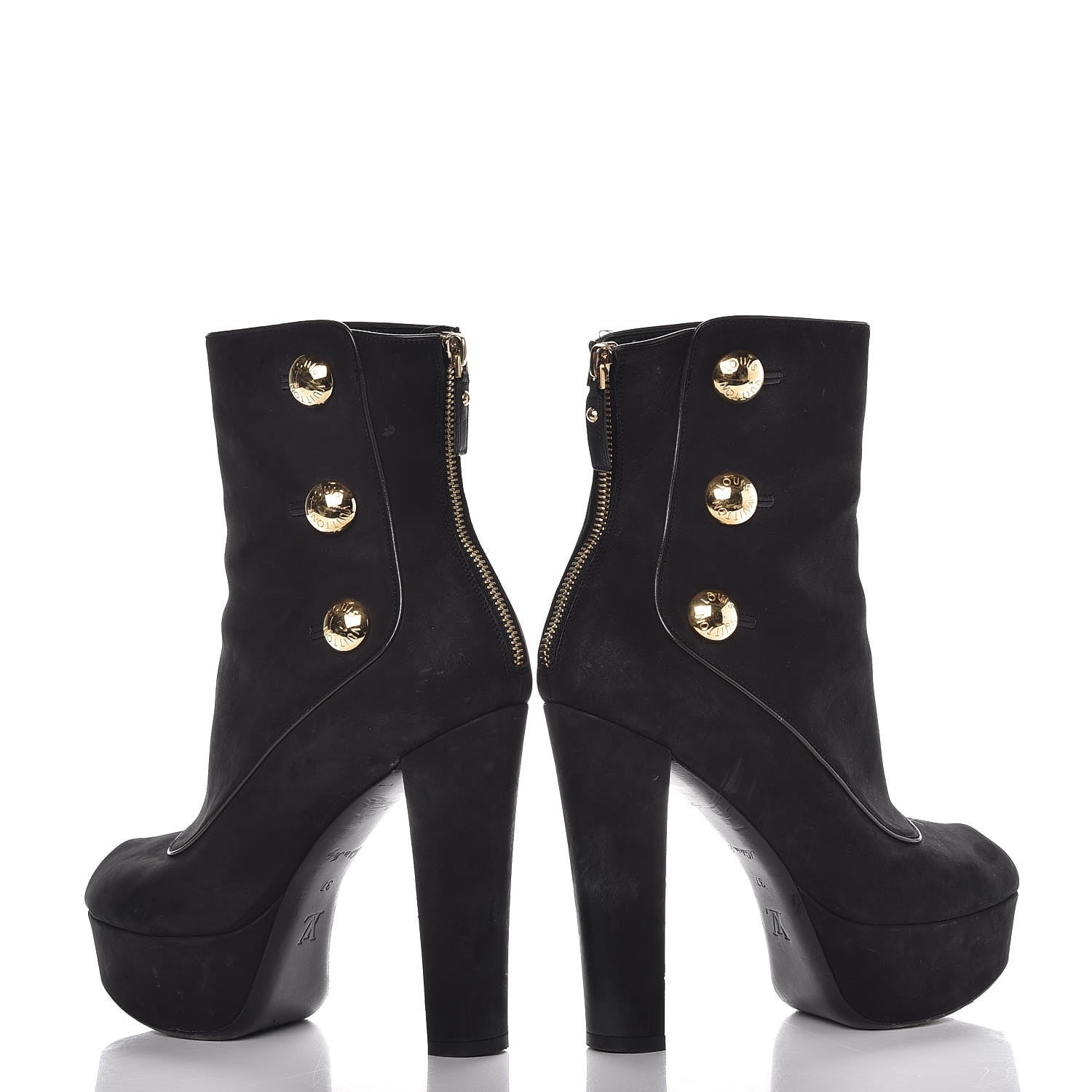 Louis Vuitton Suede Peep Toe Ankle Boots 37 Black 6 of 23