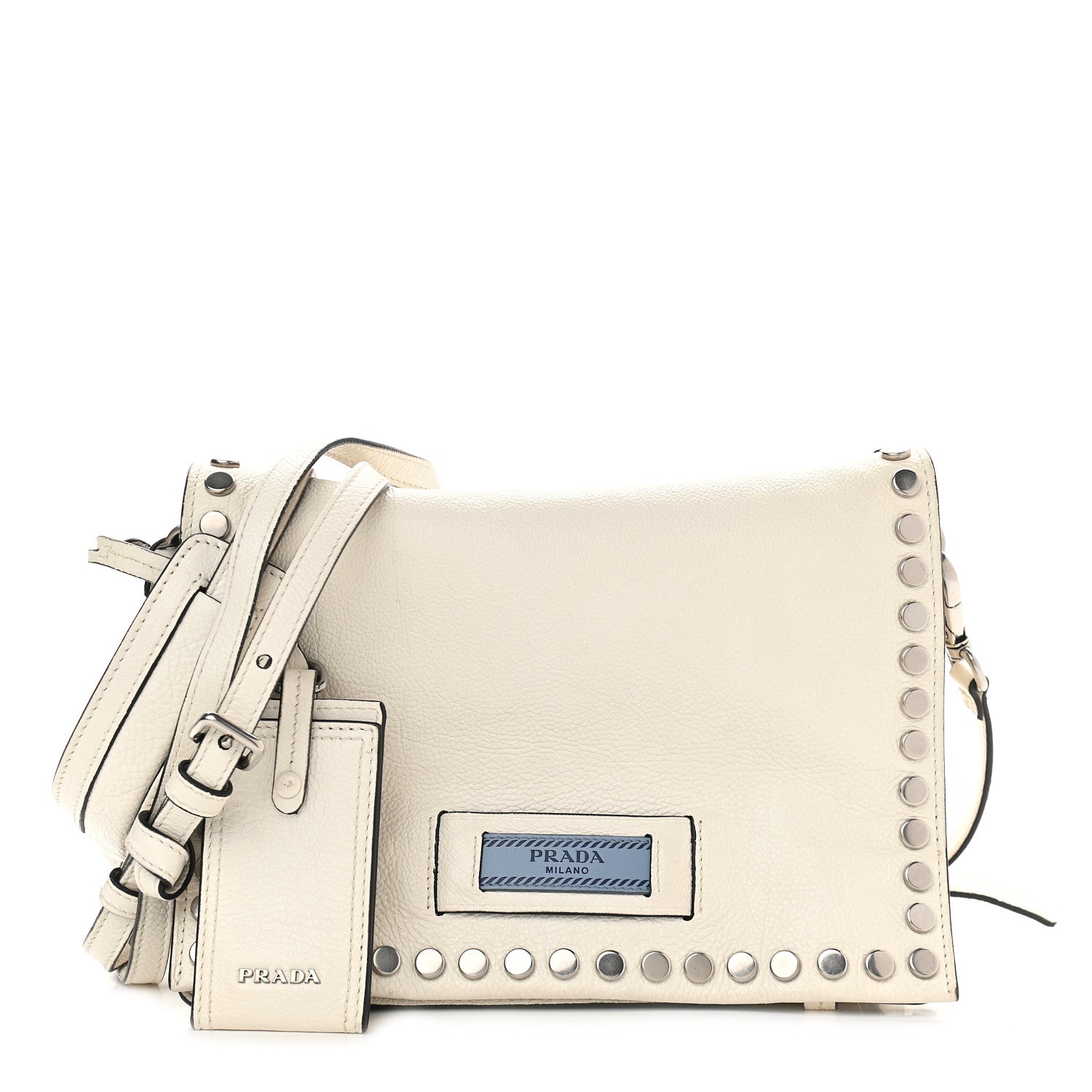 Prada Glace Calf Studded Etiquette Flap Bianco Astra 1 of 12