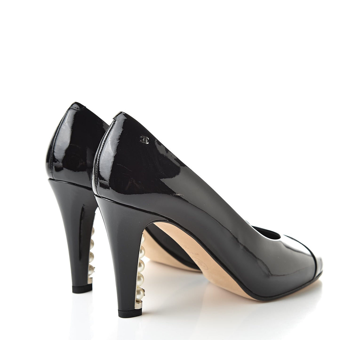 Patent Calfskin Cap Toe CC Pearl Pumps 36.5 Black
