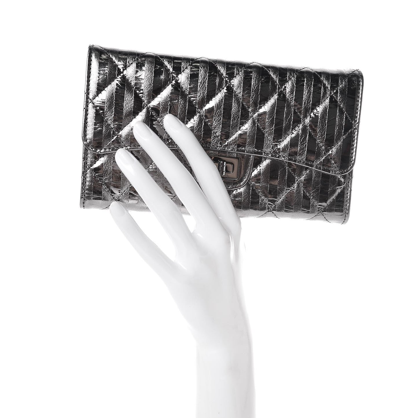 Metallic Striped Calfskin Reissue Wallet Dark Silver