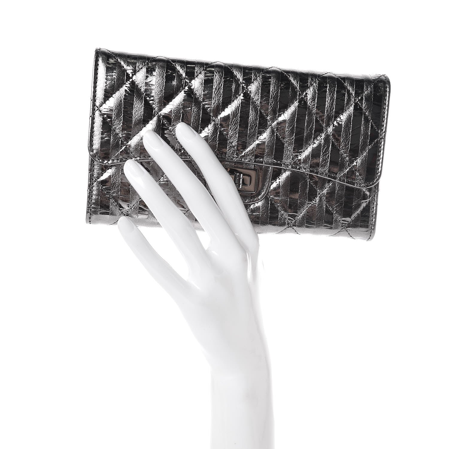 Chanel Metallic Striped Calfskin Reissue Wallet Dark Silver 2 of 9
