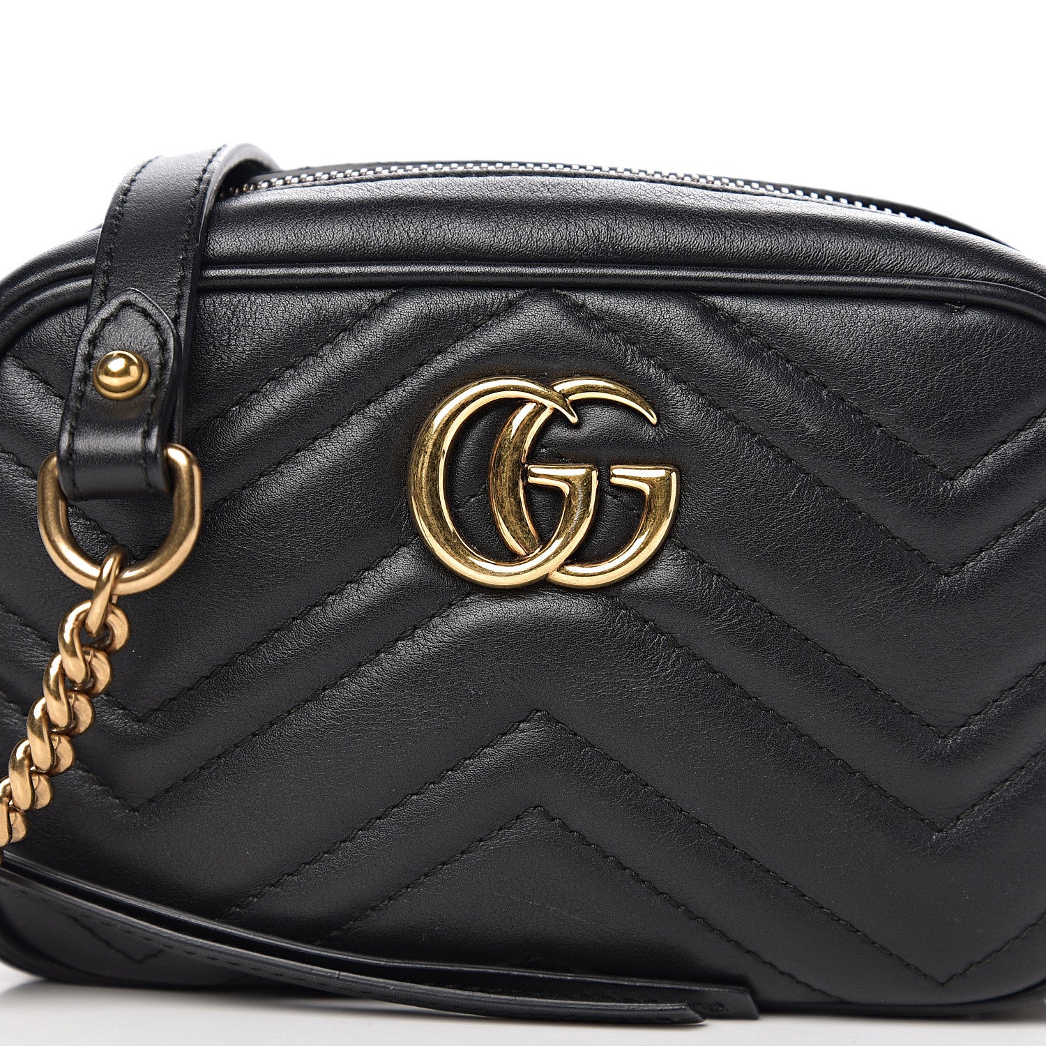 Gucci Calfskin Matelasse Mini GG Marmont Chain Shoulder Bag Black 9 of 9