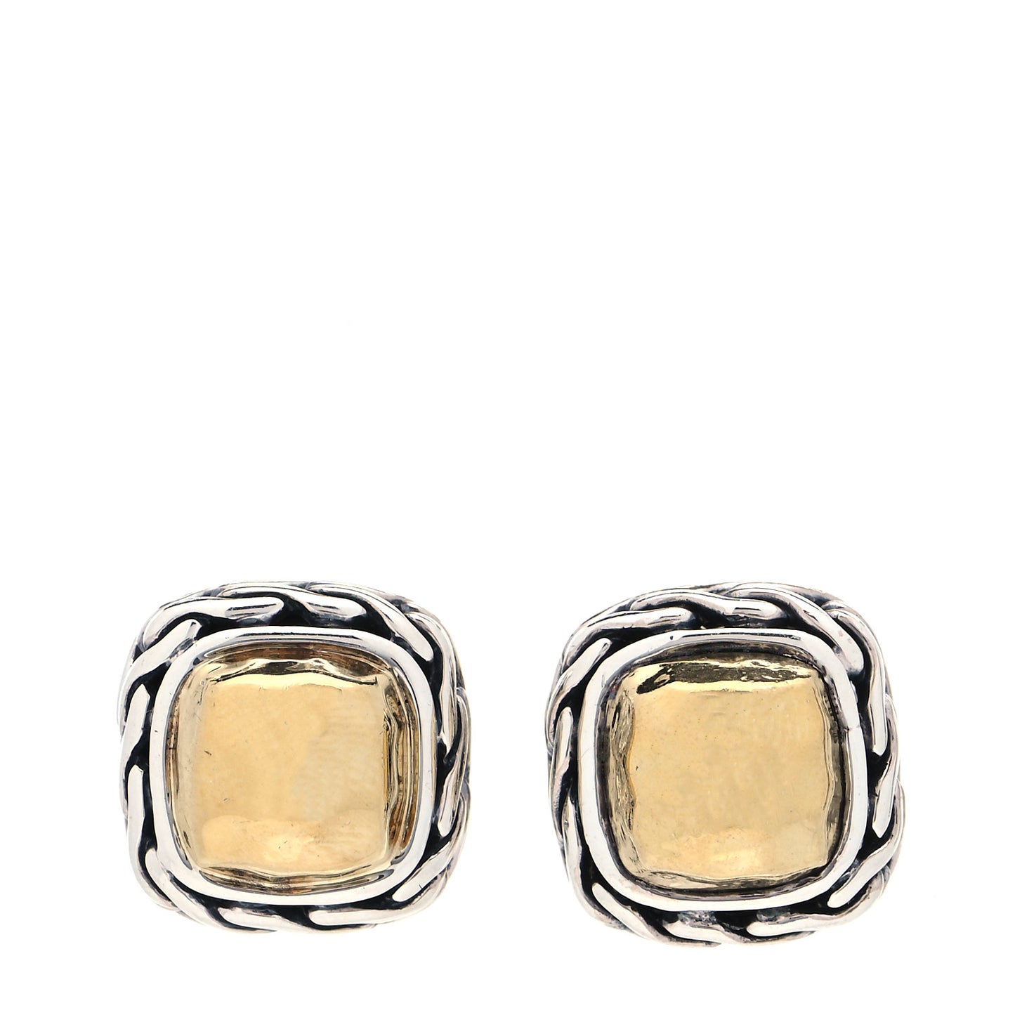 Sterling Silver 22K Yellow Gold Classic Chain Square Hammered Stud Earrings