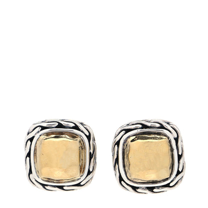 John Hardy Sterling Silver 22K Yellow Gold Classic Chain Square Hammered Stud Earrings 1 of 5