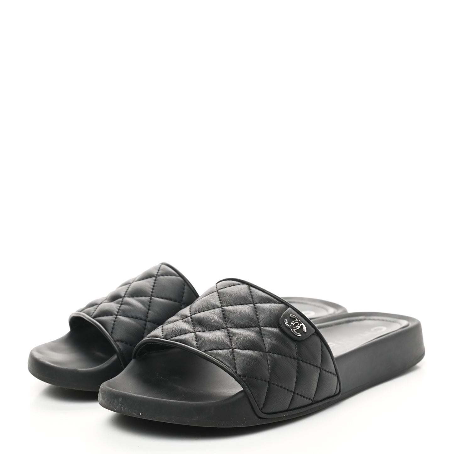 Lambskin Quilted CC Mules Sandals 38 Black