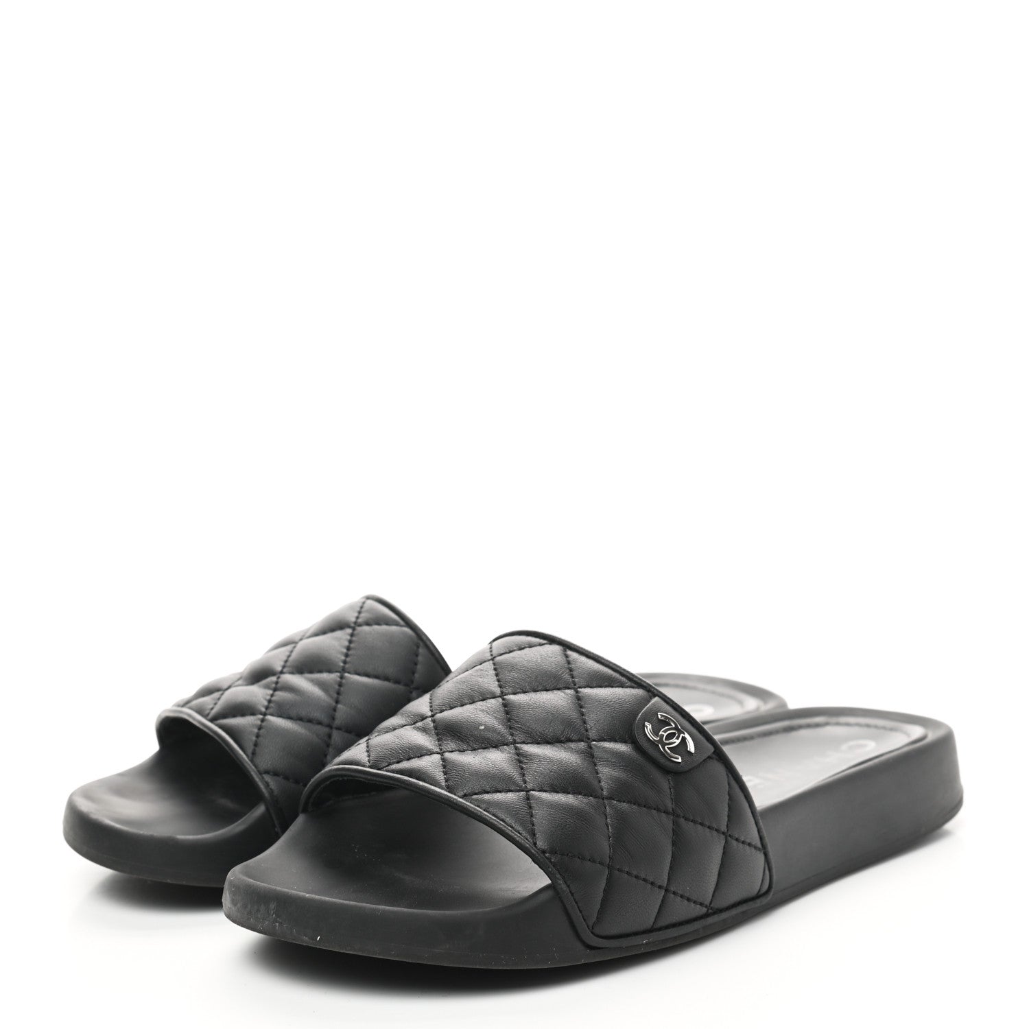 Chanel Lambskin Quilted CC Mules Sandals 38 Black 3 of 8