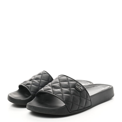 Chanel Lambskin Quilted CC Mules Sandals 38 Black 3 of 8