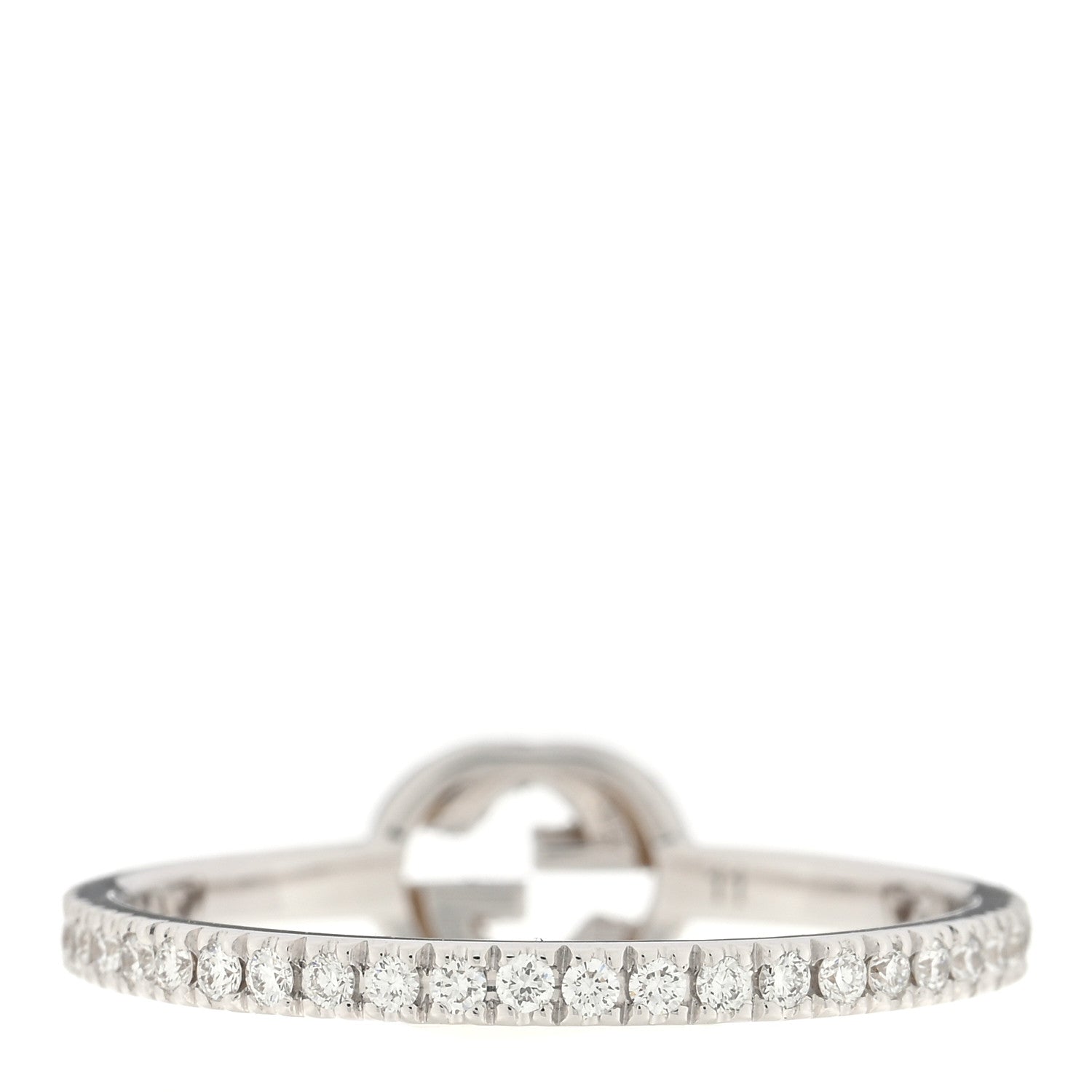 Gucci 18K White Gold Diamond Interlocking G Ring 50 5.5 3 of 4