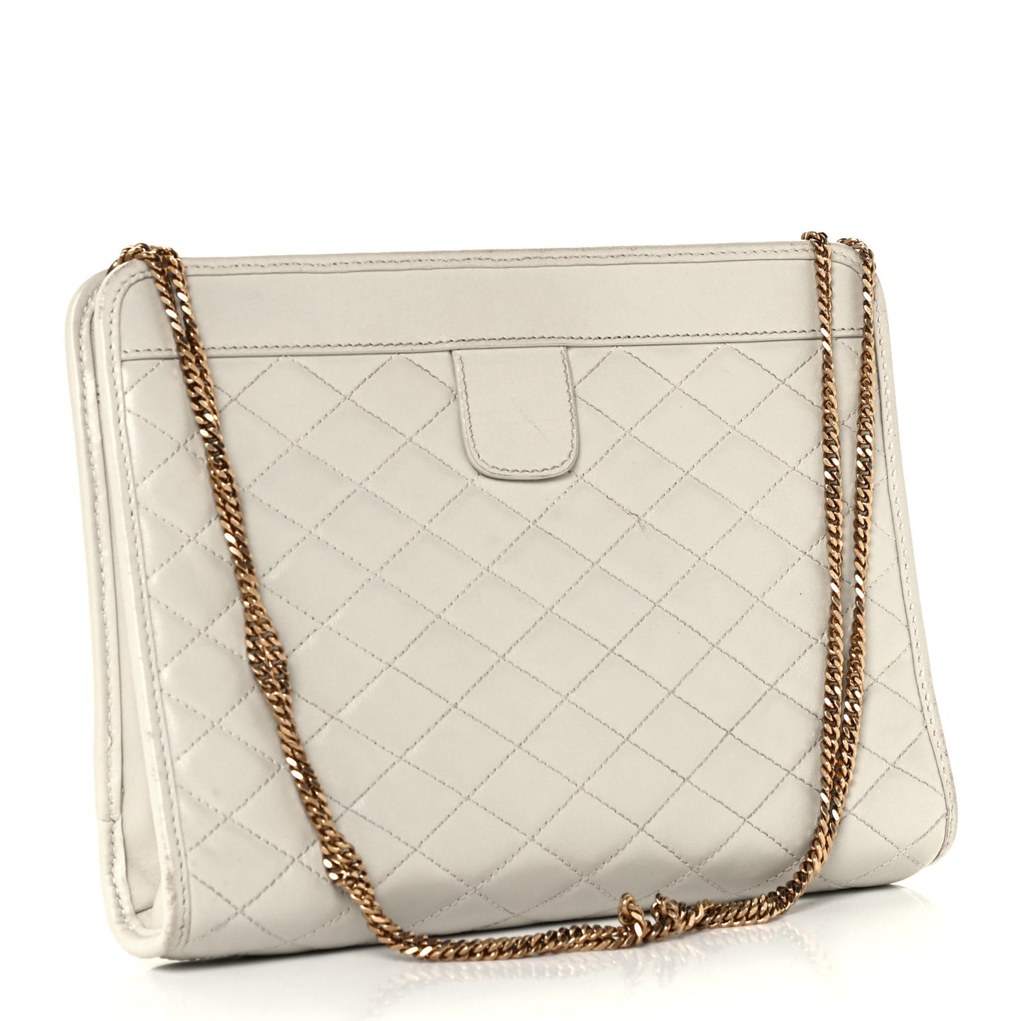 Lambskin Quilted Monogram Baby Victoire Chain Clutch Blanc Vintage