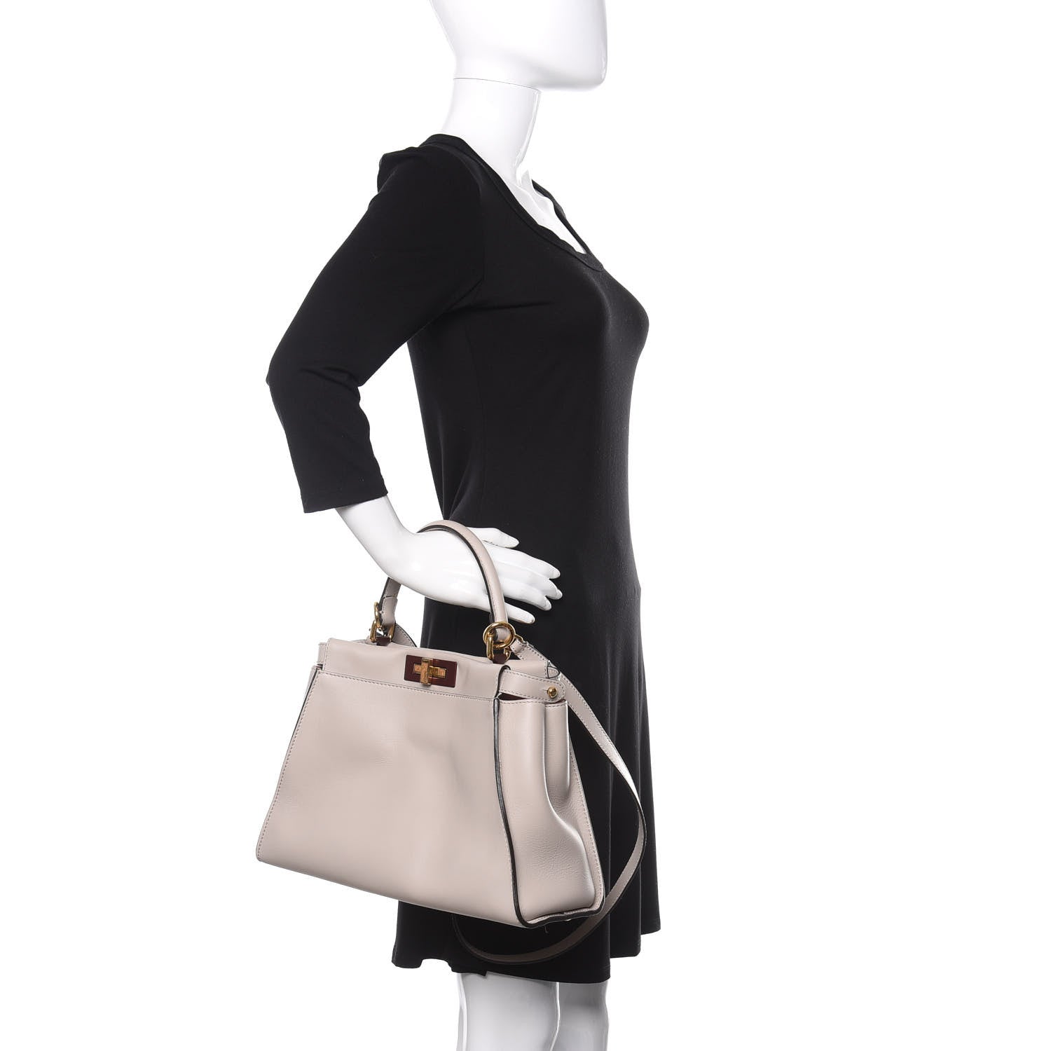 Fendi Vitello Seta Shiny Nappa Medium Peekaboo Iconic Satchel Grigio Polvere Bois de Rose 2 of 10