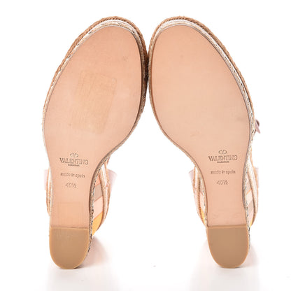 Valentino Garavani Calfskin Canvas Native Couture 1975 Espadrille Wedge Sandals 40.5 Water Rose Multicolor 5 of 8