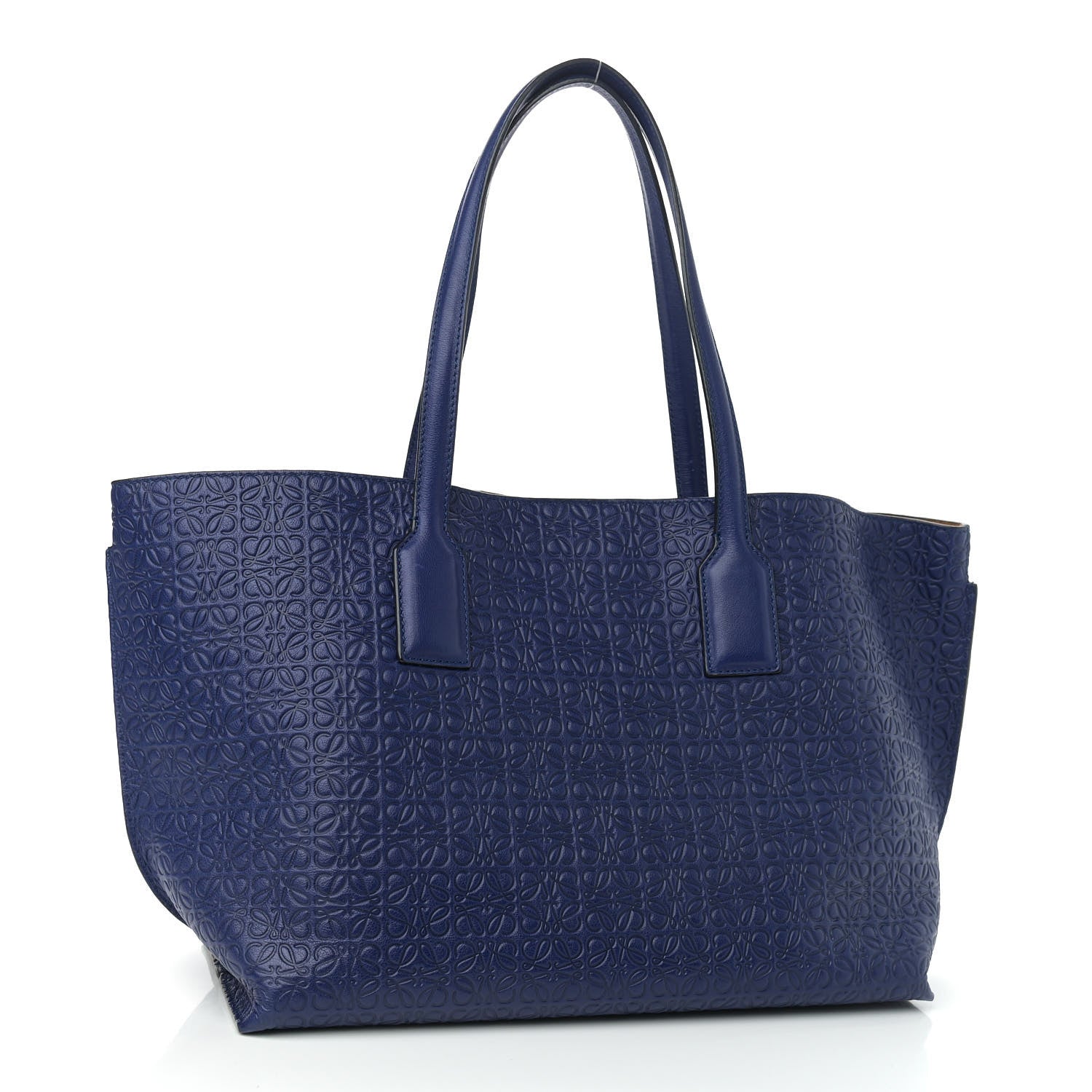 Loewe Calfskin Anagram Embossed Tote Blue 3 of 10