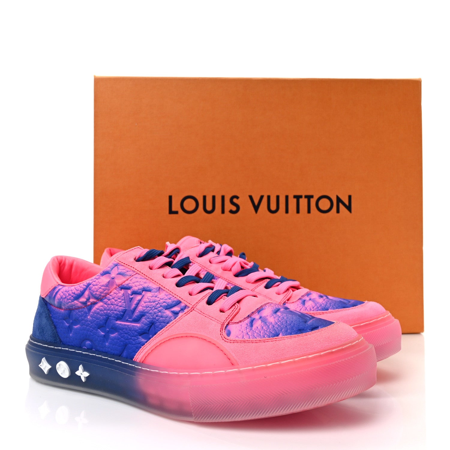 Louis Vuitton Grained Calfskin Embossed Monogram Tie Dye Mens LV Ollie Richelieu Sneakers 8 Pink 9 of 9