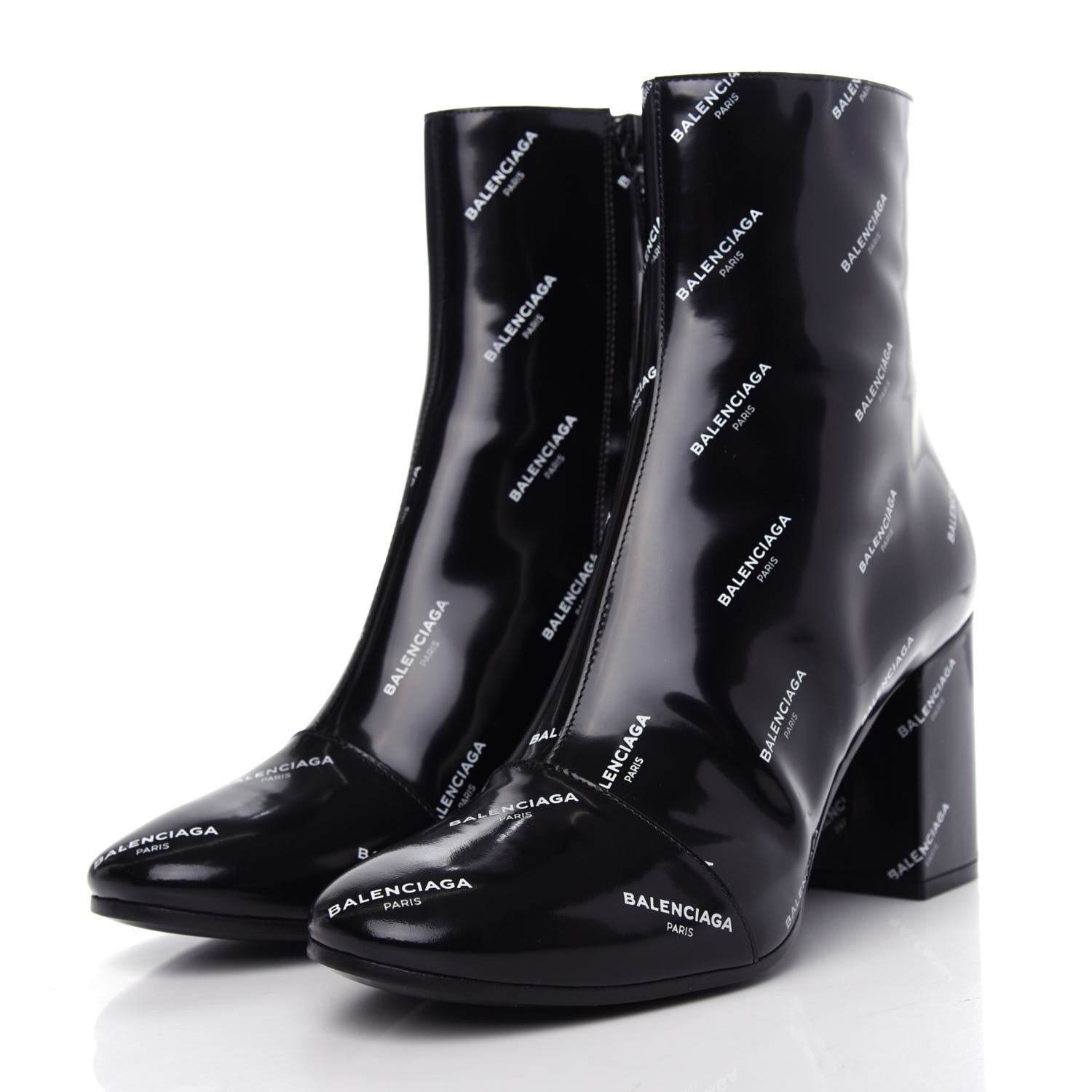 Balenciaga Patent Allover Logo Ankle Boots 37.5 Black 3 of 10