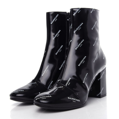 Balenciaga Patent Allover Logo Ankle Boots 37.5 Black 3 of 10