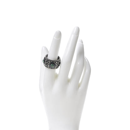 Gucci Sterling Silver Crystal Garden Band Ring Green 58 8.5 2 of 5