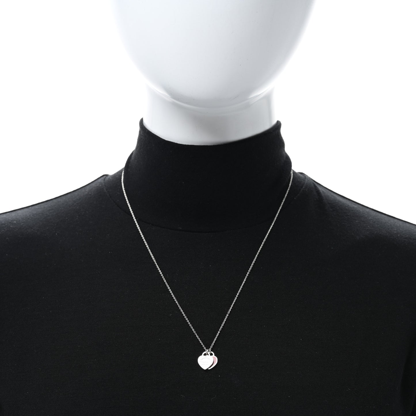 Sterling Silver Enamel Return to Tiffany Double Heart Tag Pendant Necklace Red