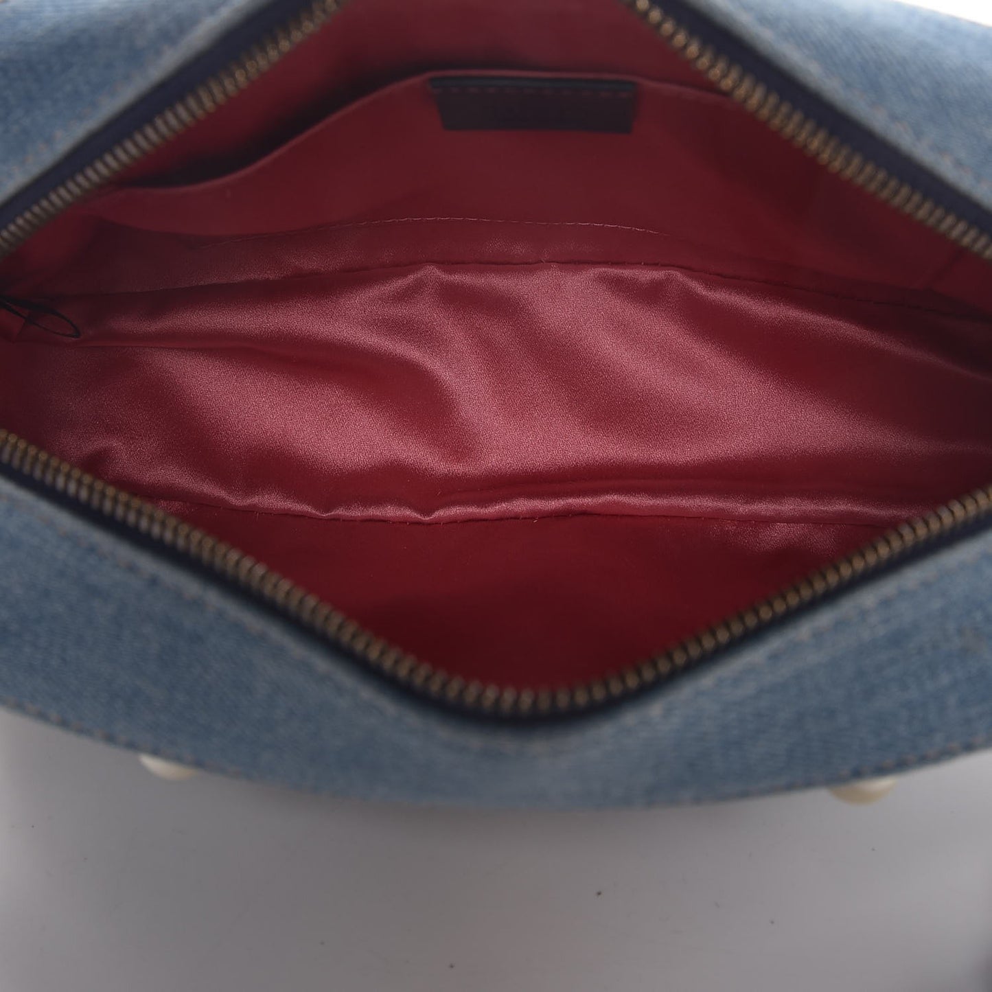 Denim Matelasse Pearl Studded Small GG Marmont Chain Shoulder Bag Blue
