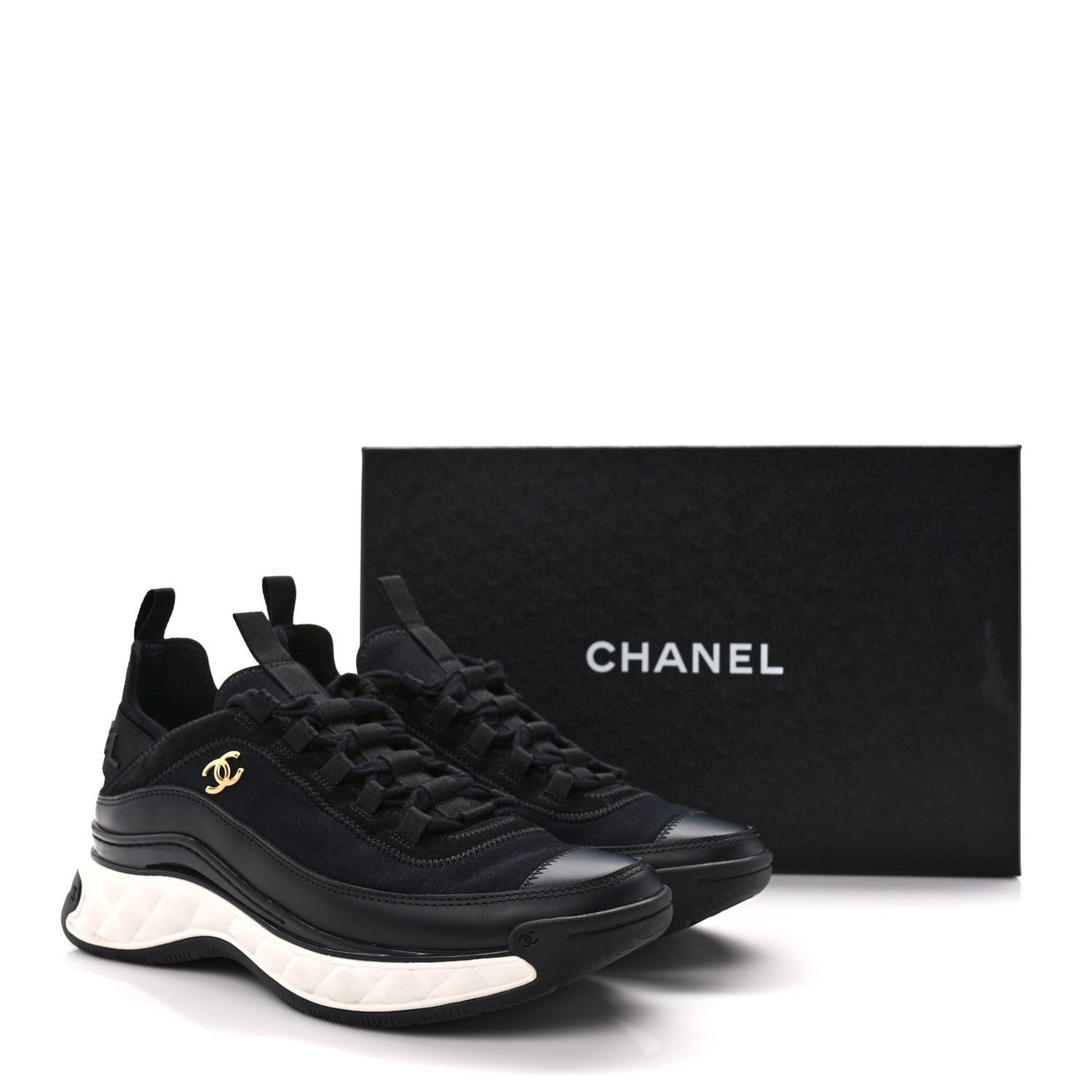 Velvet Calfskin Mixed Fibers CC Sneakers 38 Black