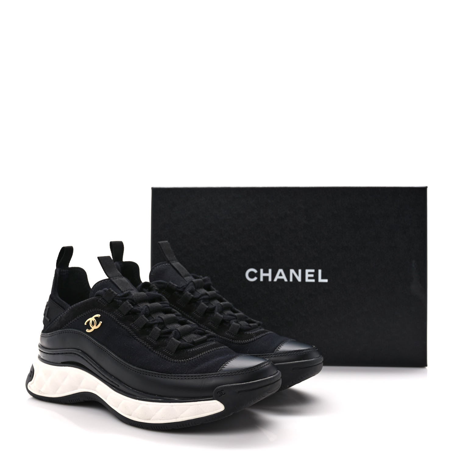 Chanel Velvet Calfskin Mixed Fibers CC Sneakers 38 Black 11 of 11
