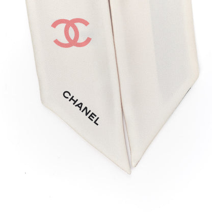 Chanel Silk 31 Rue Cambon CC Slim Bandeau Scarf Ecru Pink Black 4 of 4