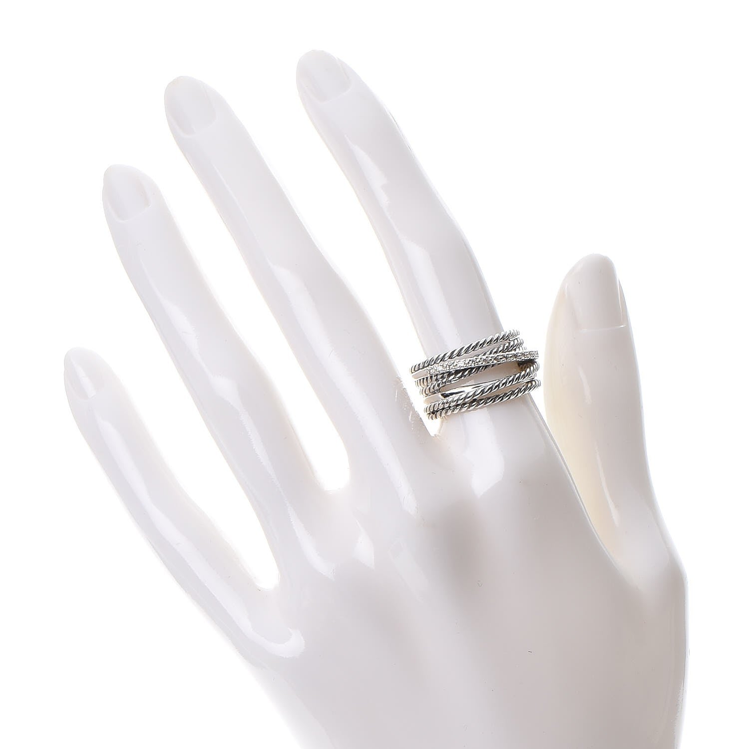 David Yurman Sterling Silver Diamond 11mm Wide Crossover Cable Ring 53.1 6.5 2 of 4