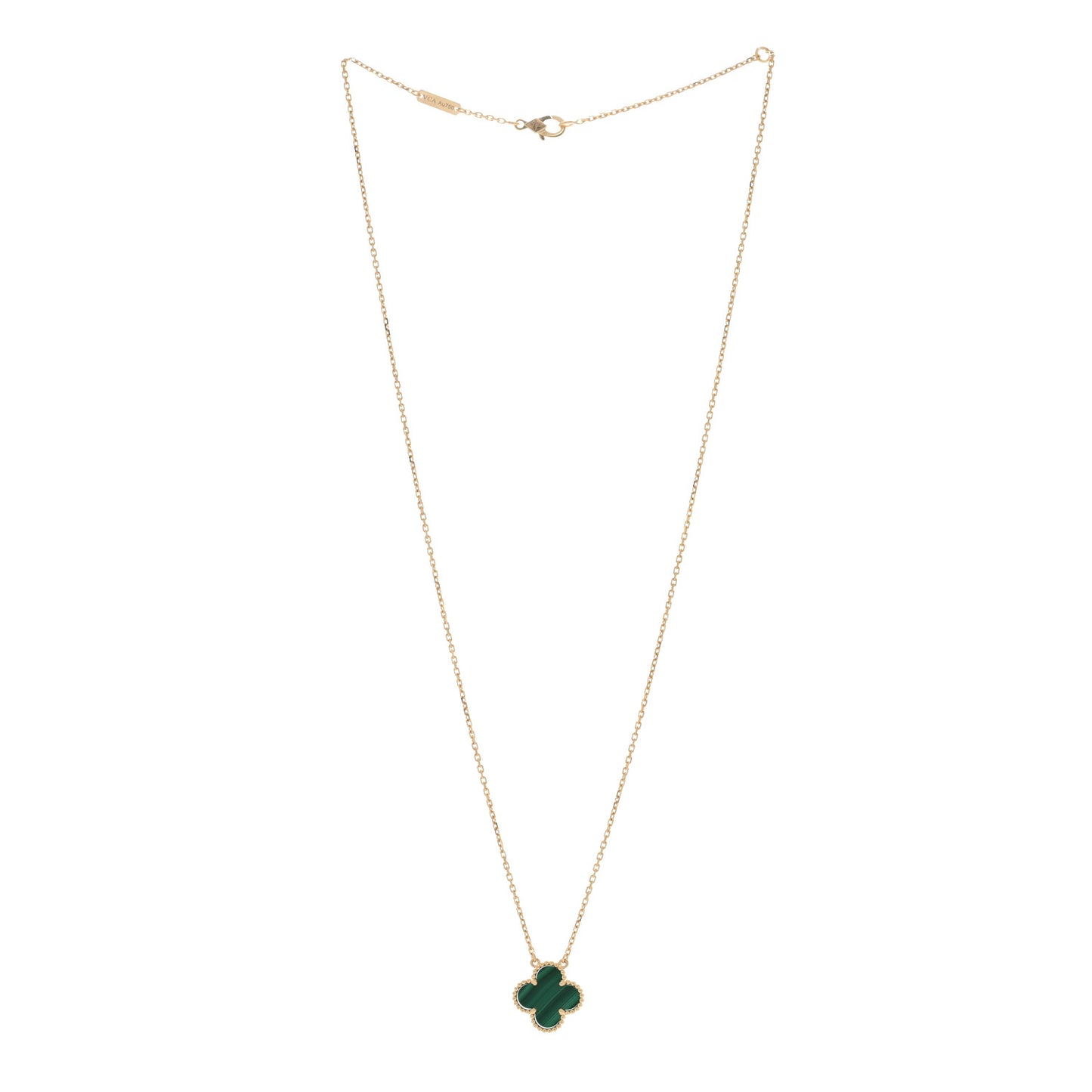 18K Yellow Gold Malachite Vintage Alhambra Pendant Necklace
