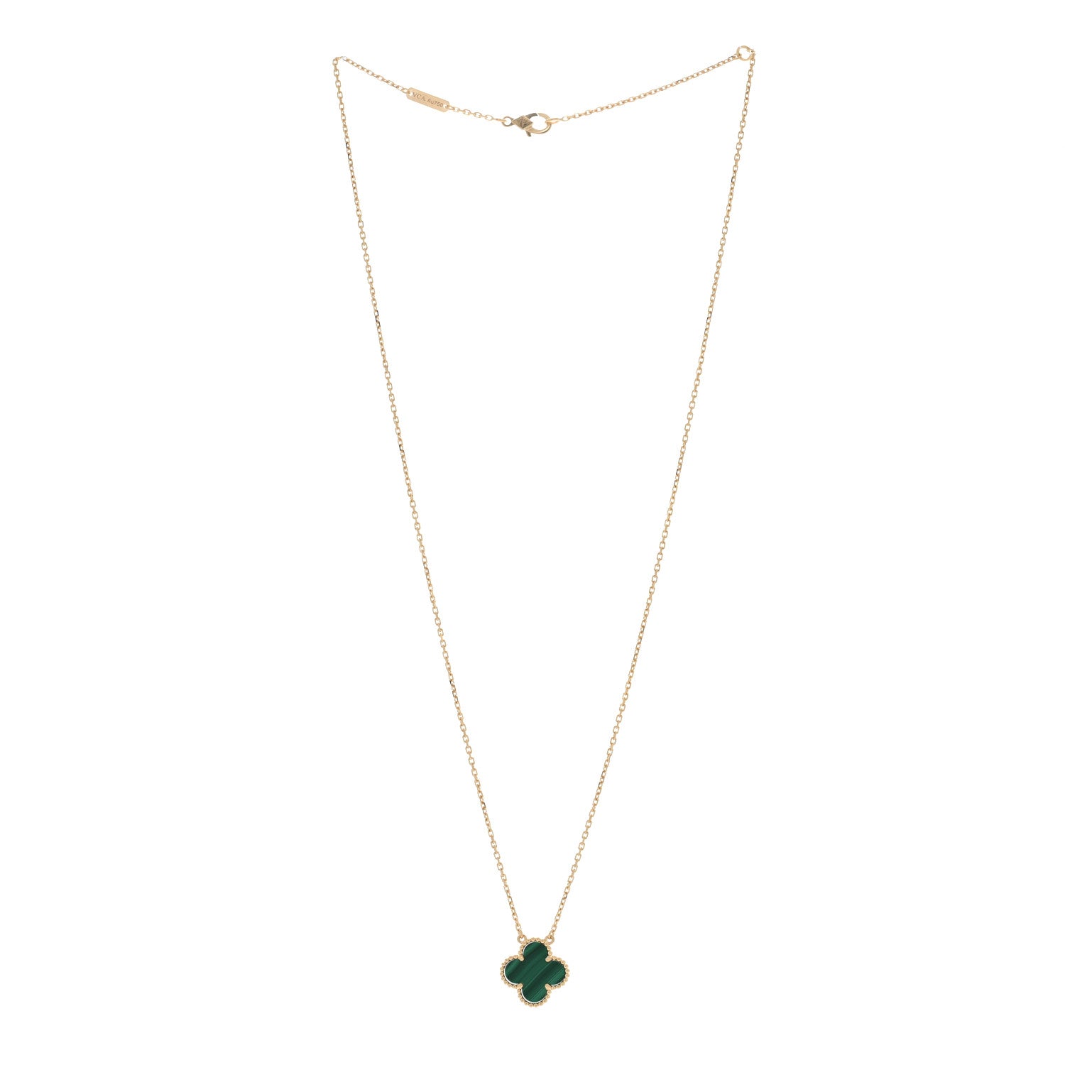 Van Cleef & Arpels 18K Yellow Gold Malachite Vintage Alhambra Pendant Necklace 2 of 5