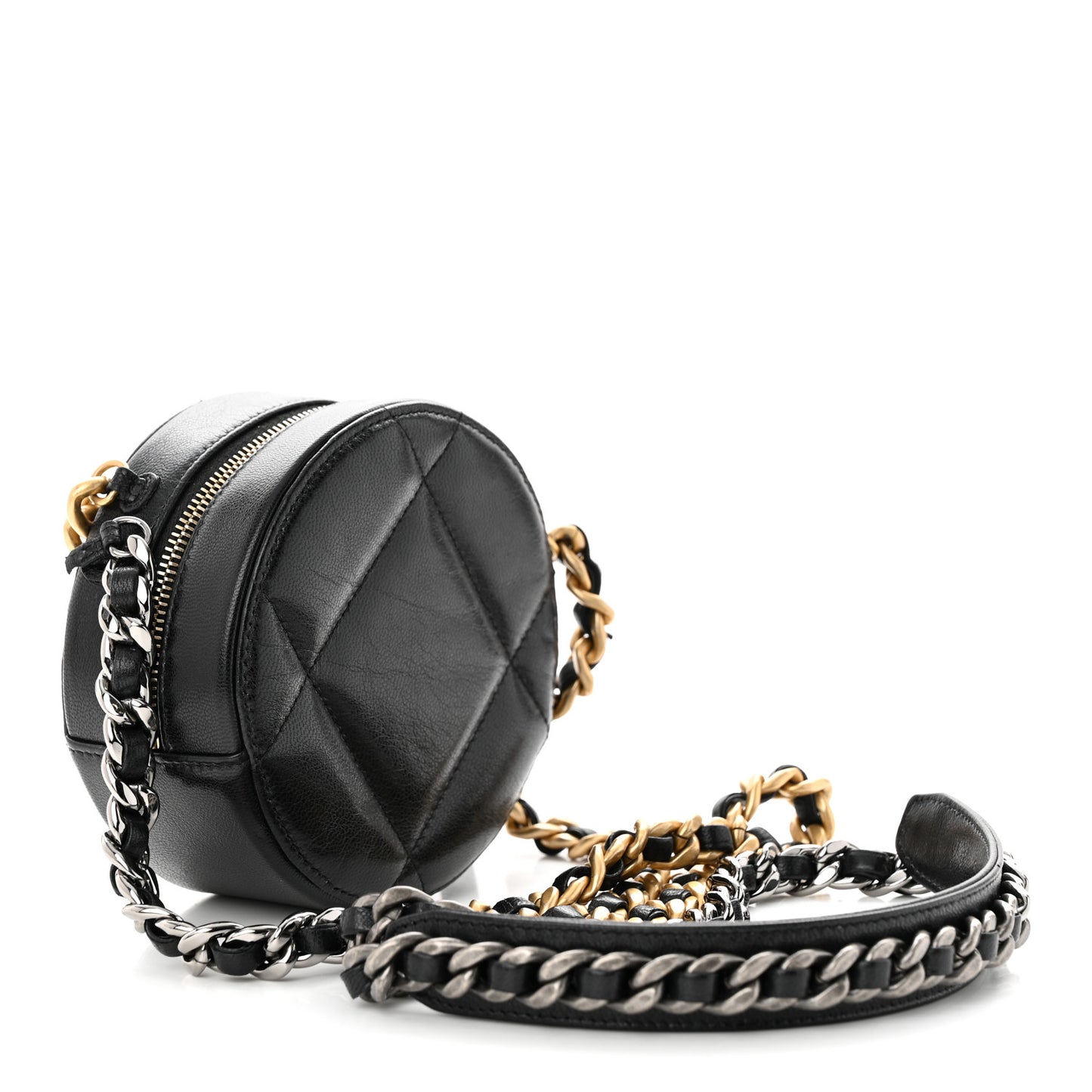 Lambskin Quilted Chanel 19 Round Clutch With Chain Black