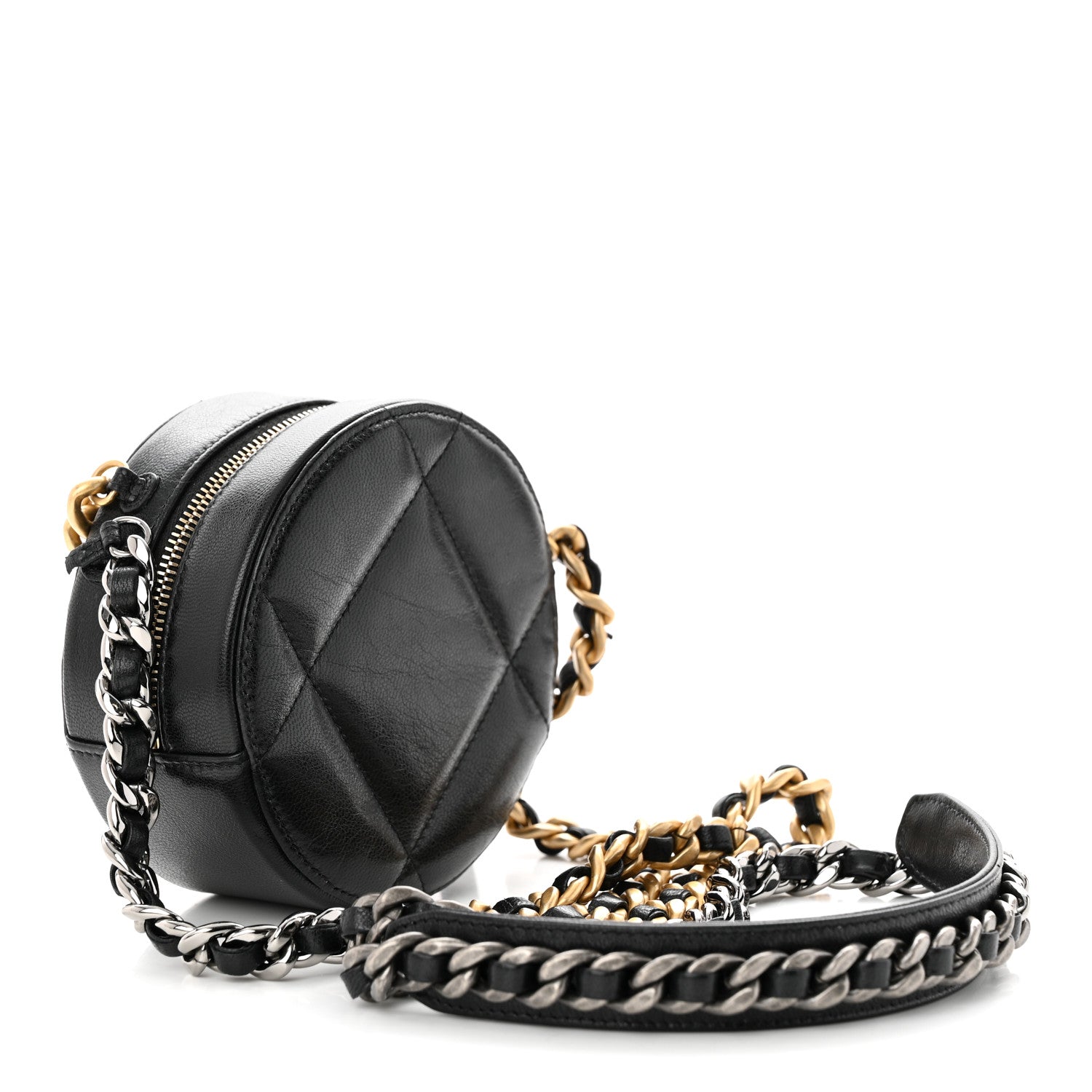 Chanel Lambskin Quilted Chanel 19 Round Clutch With Chain Black 3 of 11